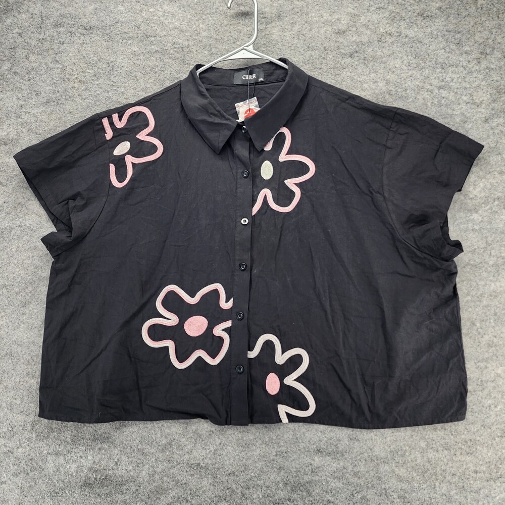 Cider Shirt Womens 3XL Short Sleeve Black Button Up